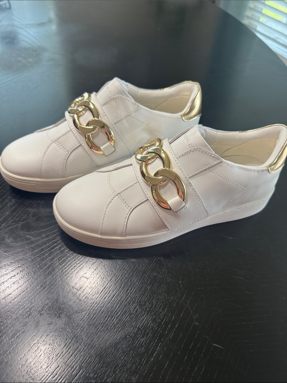 Michael Kors White Sneakers with Gold Heel Accent - Picture 11 of 13